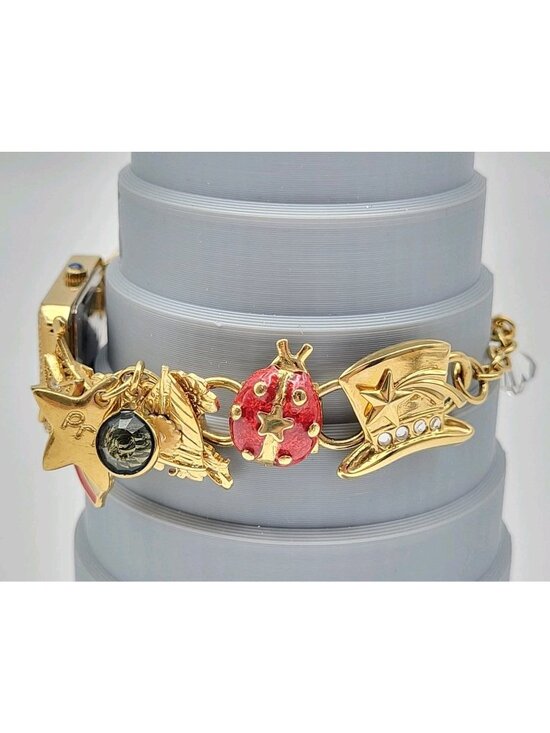 Kirks Folly 4th of July Patriotic Goldtone Charm Bracelet Wristwatch Watch VTG main image 5